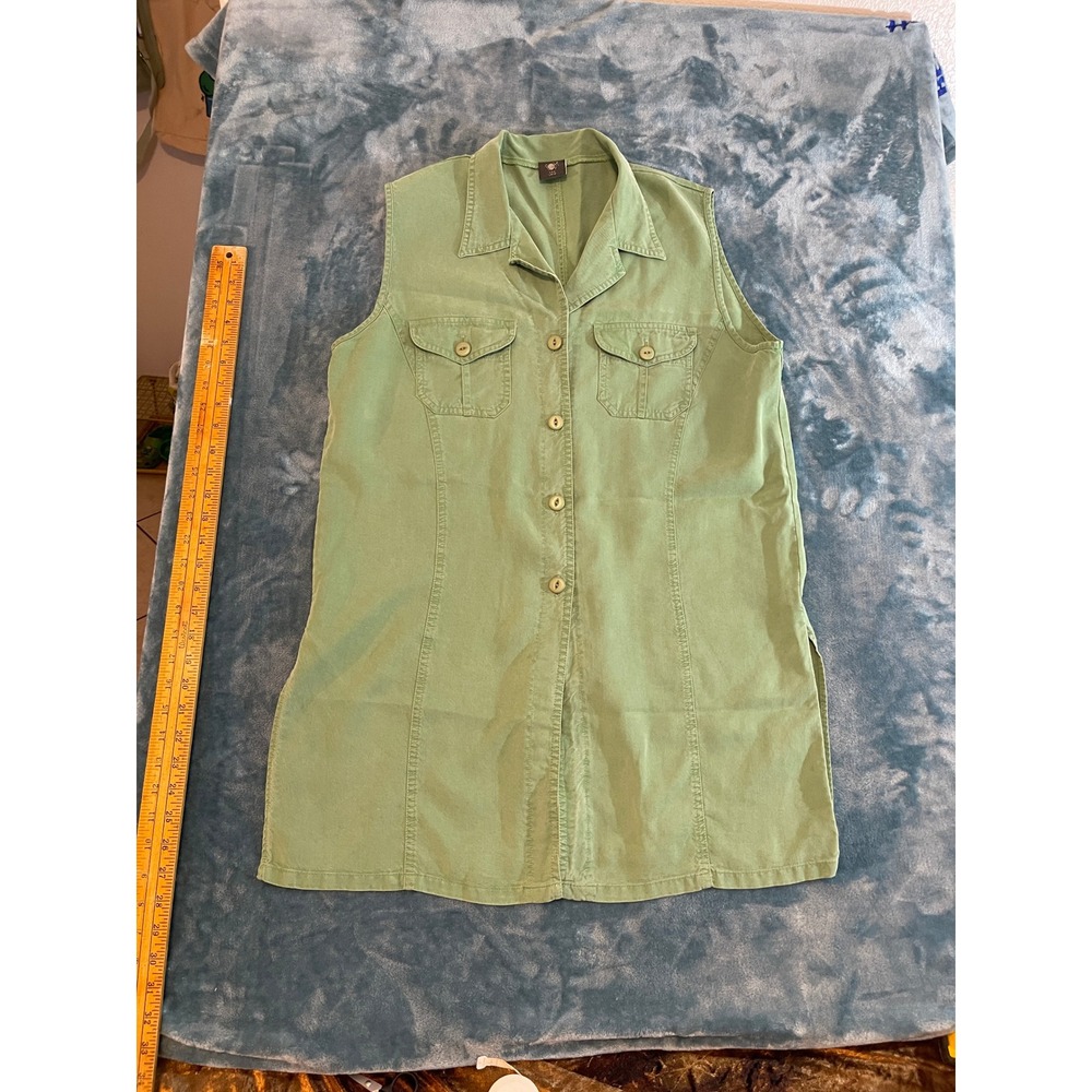 POLA Sage Green Sleeveless Button Down Tunic Utility Vest Top Size UK 16 US 12